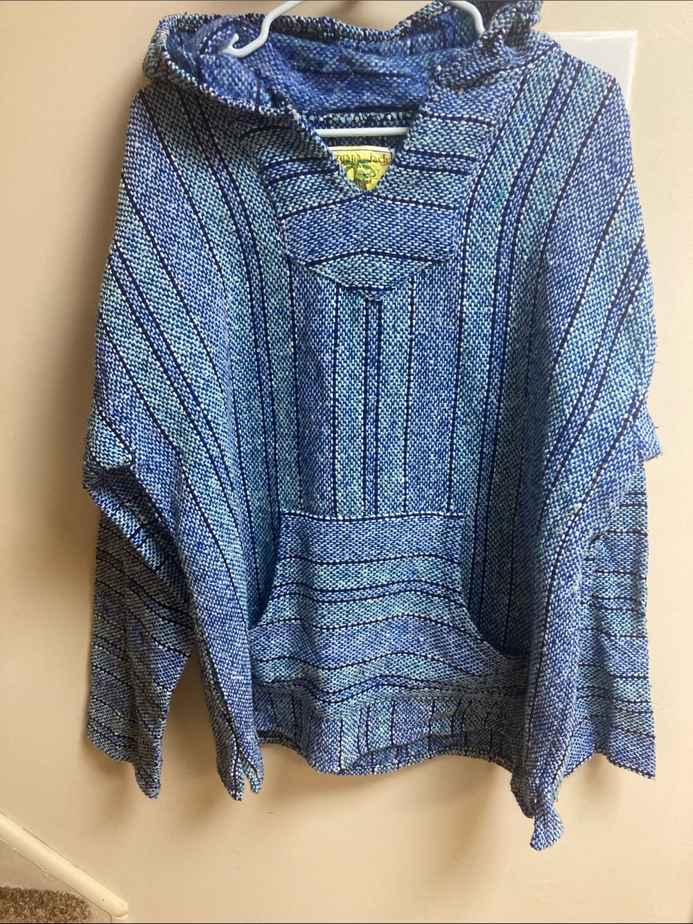 Blue Hooded Baja-Style Women's Poncho Sweater